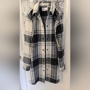 Black and White Plaid Long Coat